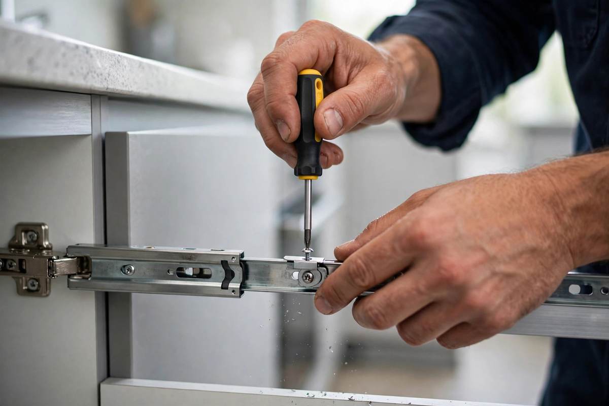 Repairing aluminum kitchen cabinet hinges and drawer sliders in Riyadh